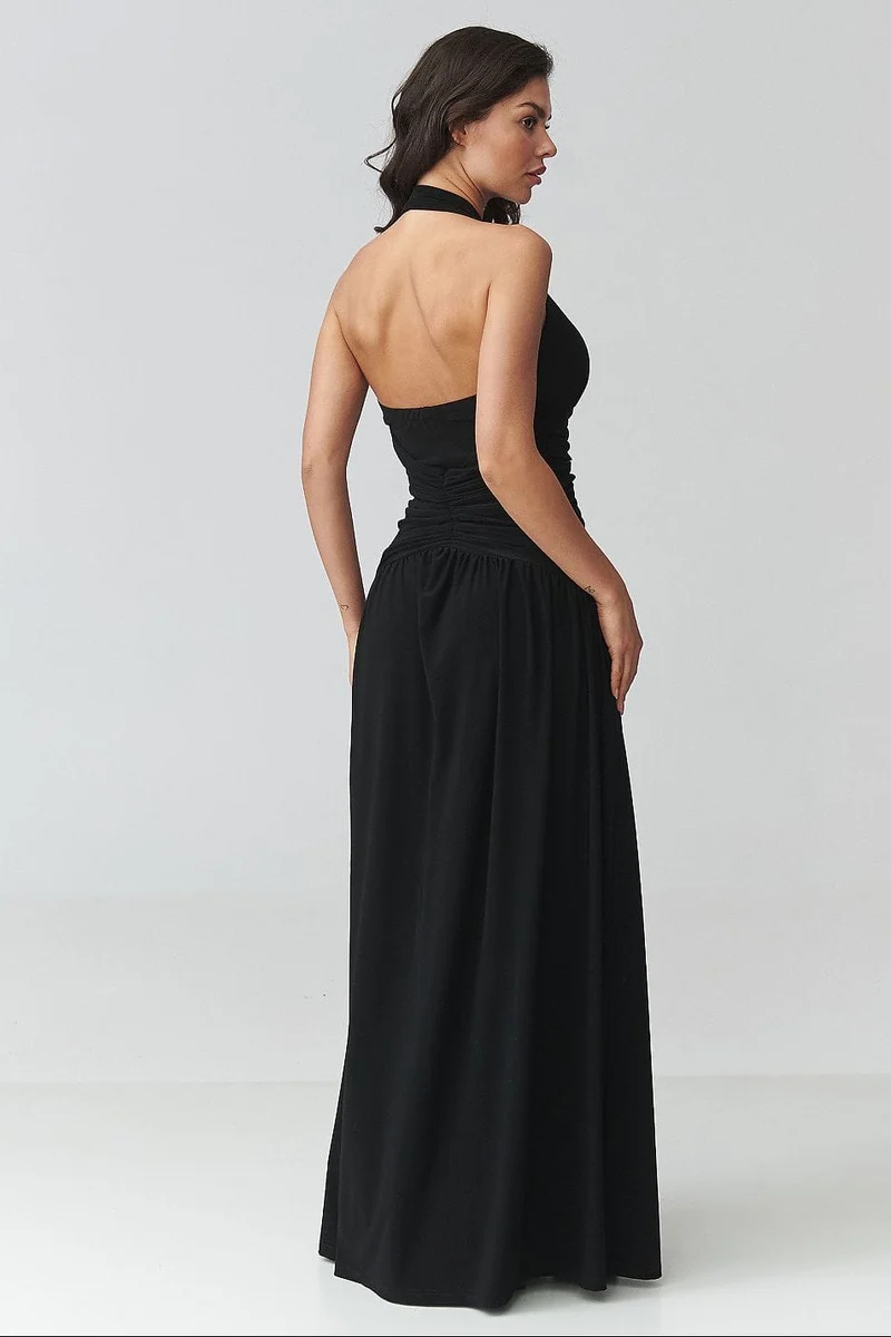 Robe de soirée noire longue dos nu