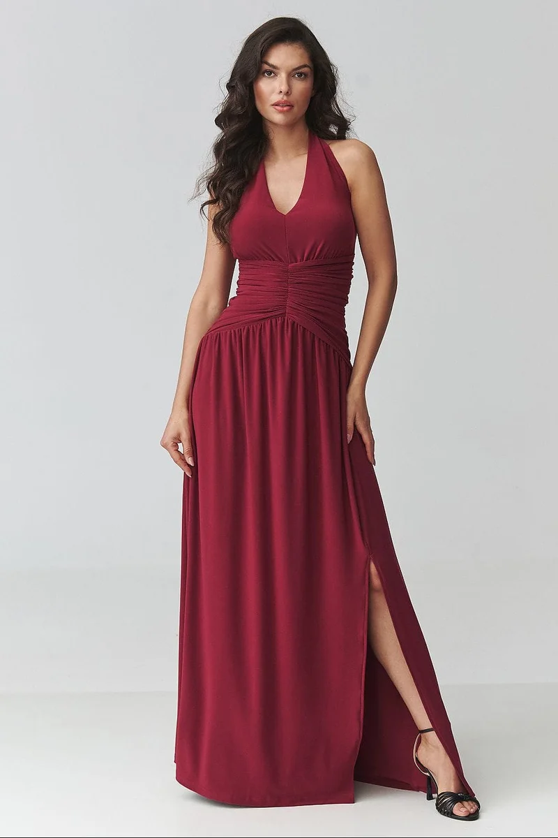 Robe de soirée longue bordeaux dos nu
