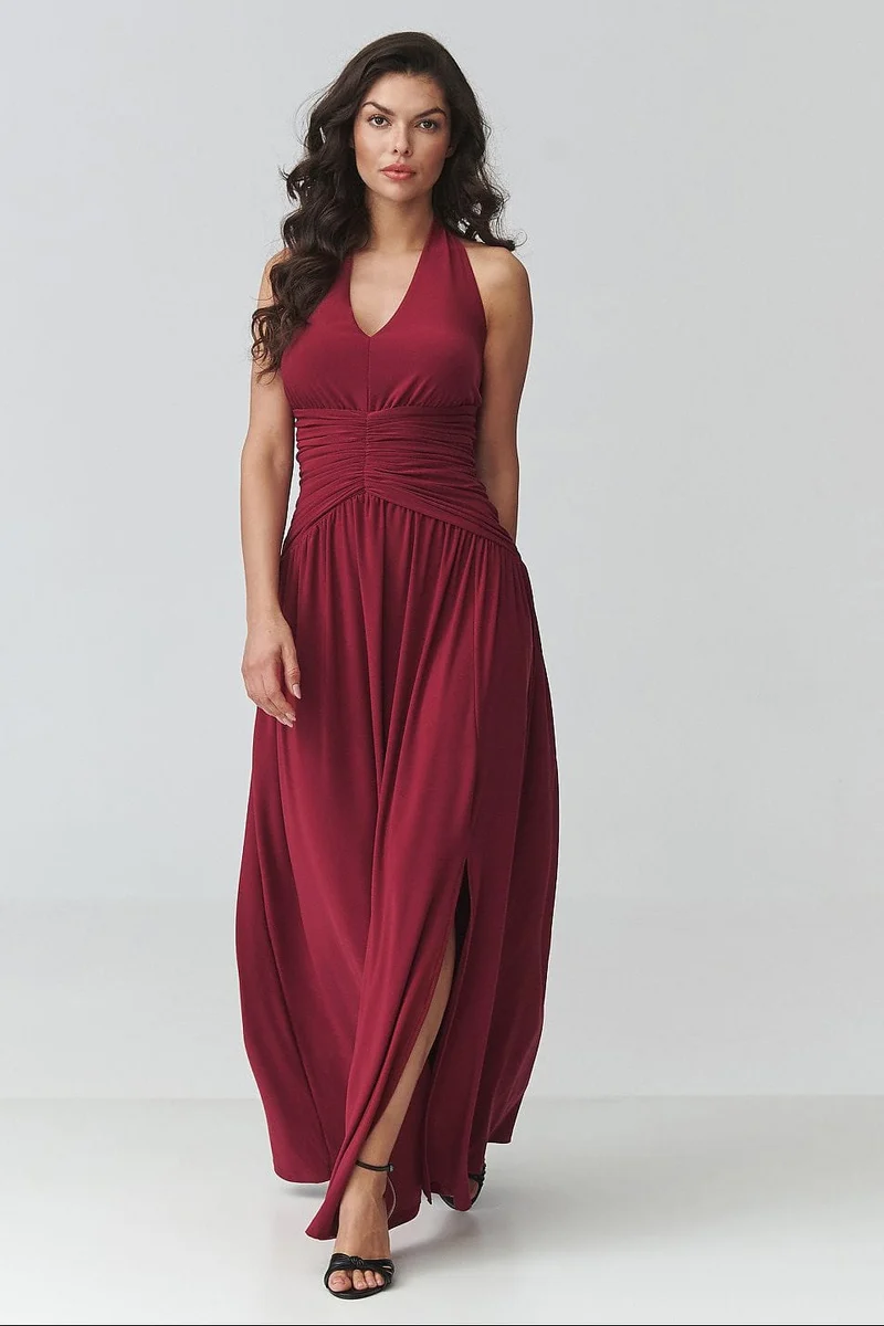 Robe de soirée longue bordeaux dos nu