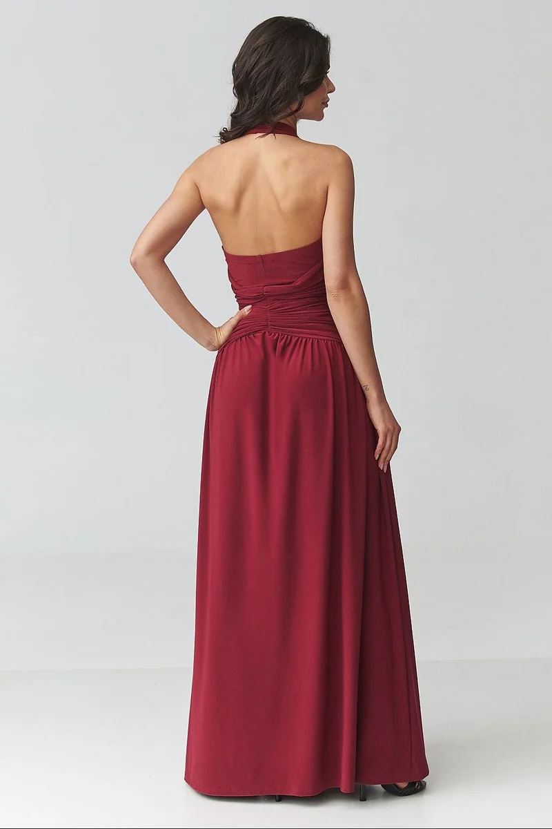 Robe de soirée longue bordeaux dos nu