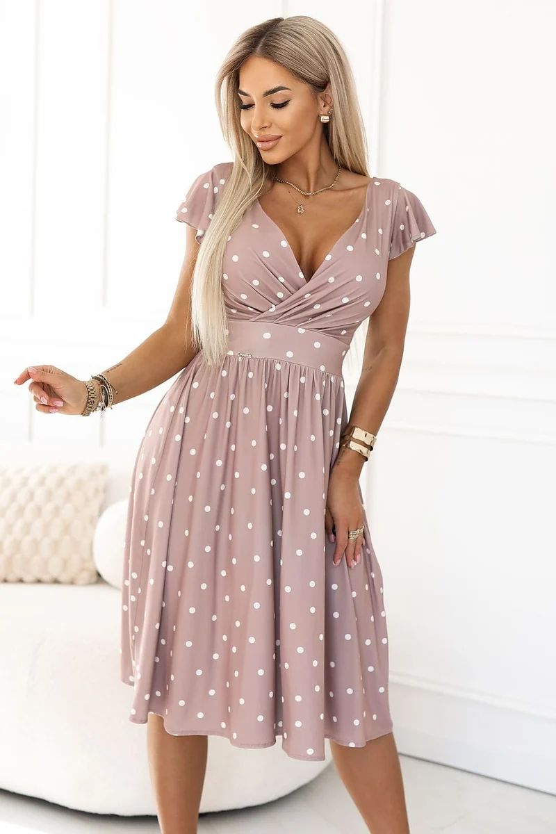 Robe de cocktail rose poudre à pois