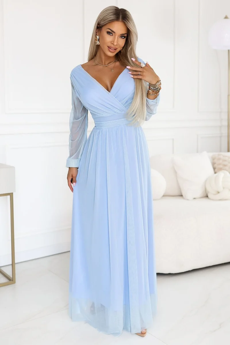 Robe de soirée bleue chic longue dos nu
