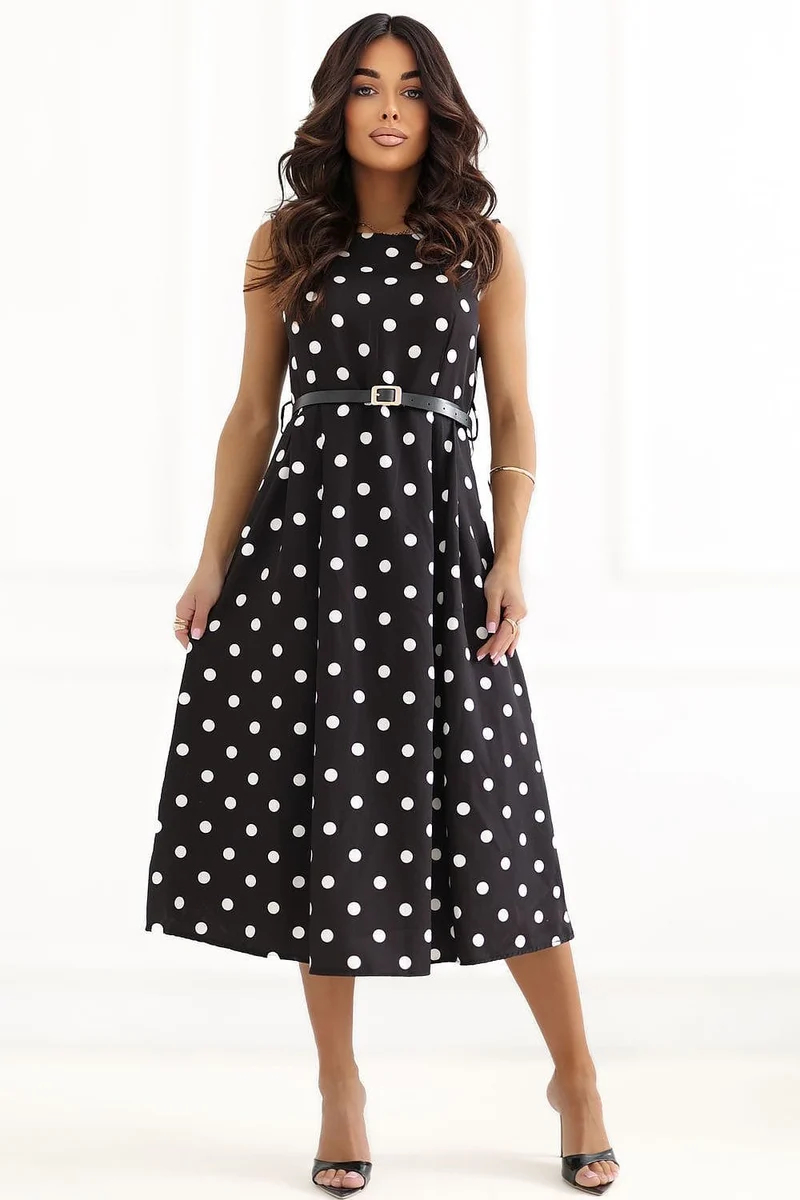 Robe de cocktail midi à pois évasée