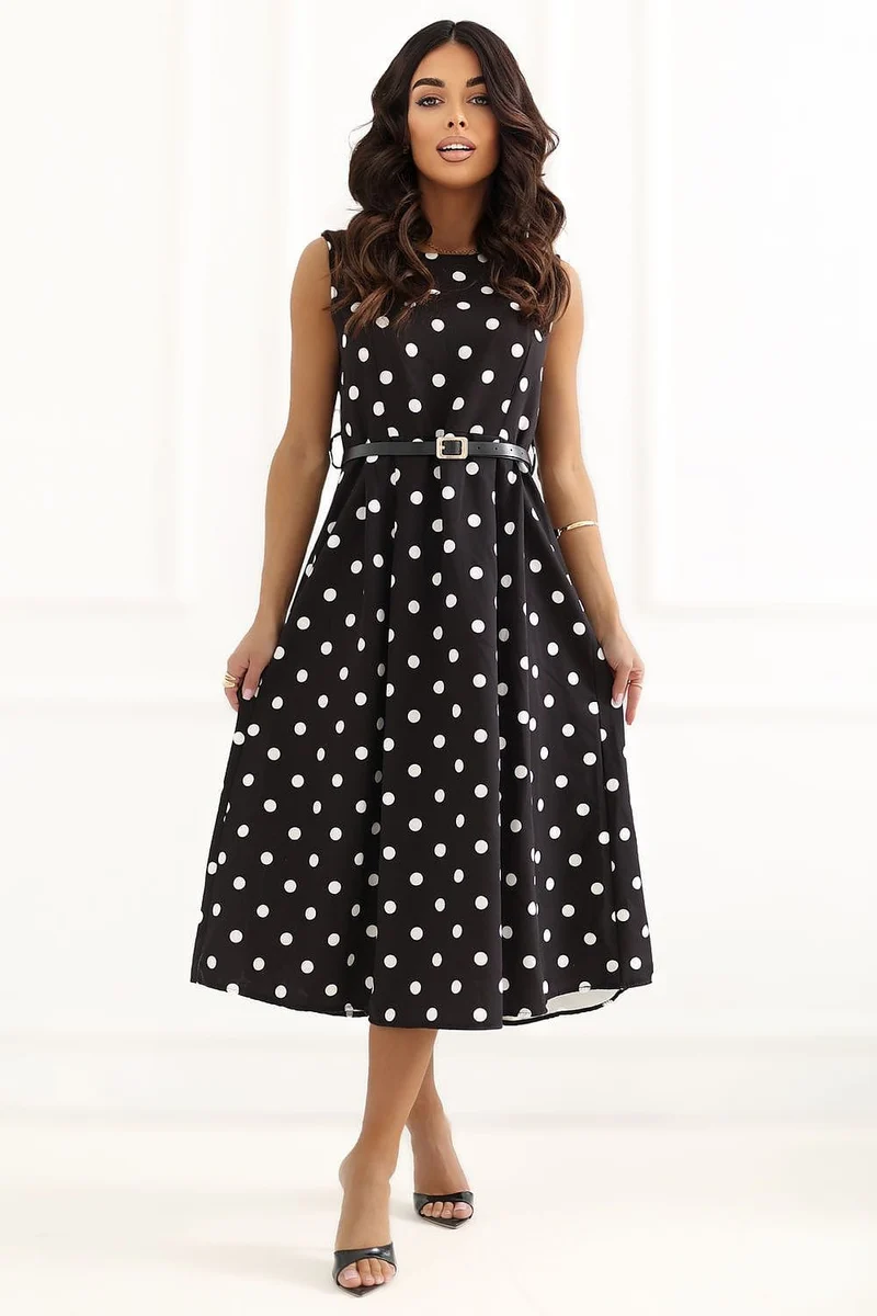 Robe de cocktail midi à pois évasée