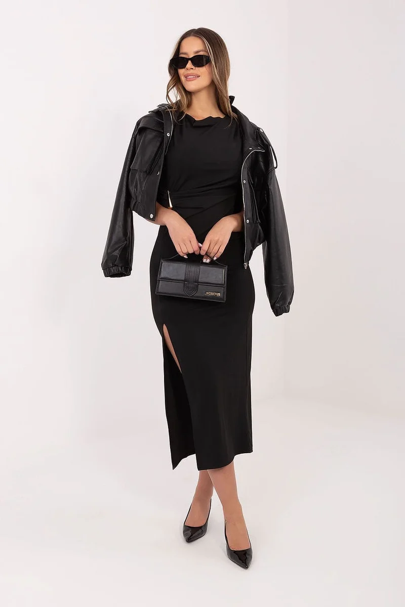 Robe de soirée chic fendue noire