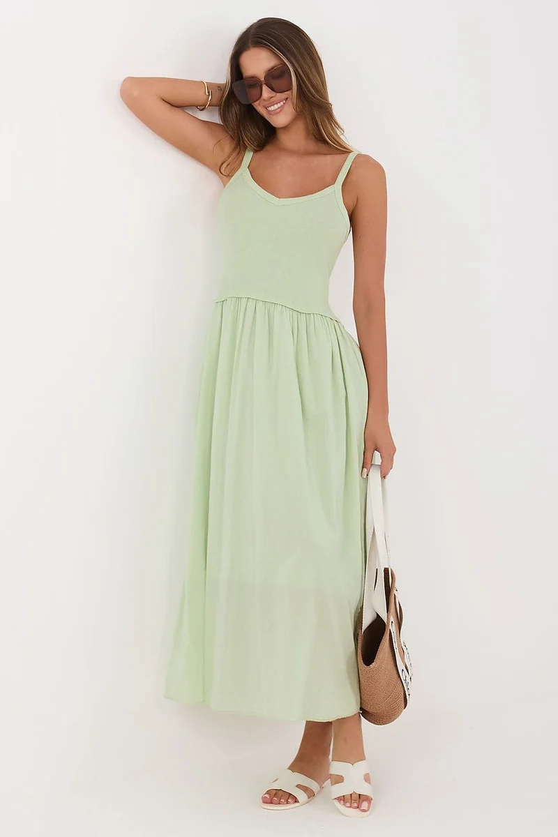 Robe d'été verte longue fluide