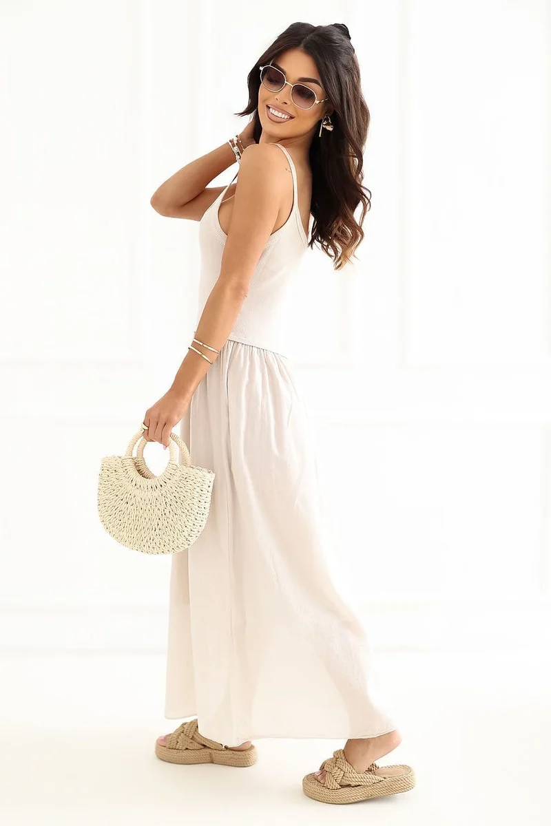 Robe été beige longue fluide