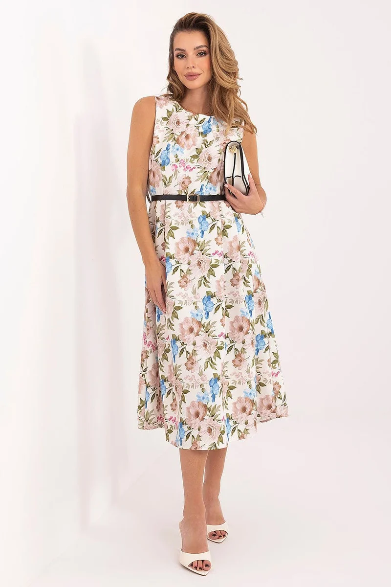 Robe fleurie midi sans manches