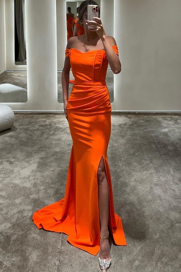 Robe de bal sirène orange à épaules dénudées pour femmes, idéale pour les événements formels