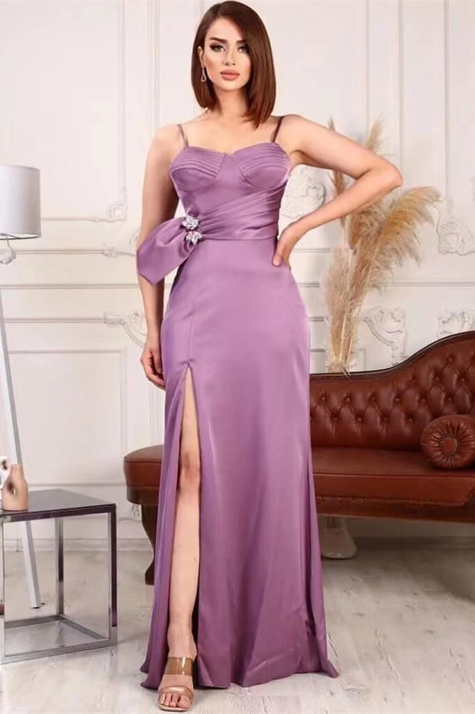 Robe de bal sirène élégante à bretelles spaghetti et fente latérale
