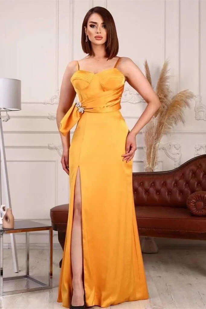 Robe de bal sirène élégante à bretelles spaghetti et fente latérale