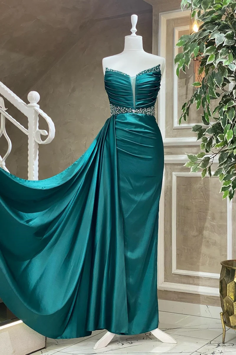 Superbe robe de bal sirène bustier ornée de perles – Robe de soirée élégante