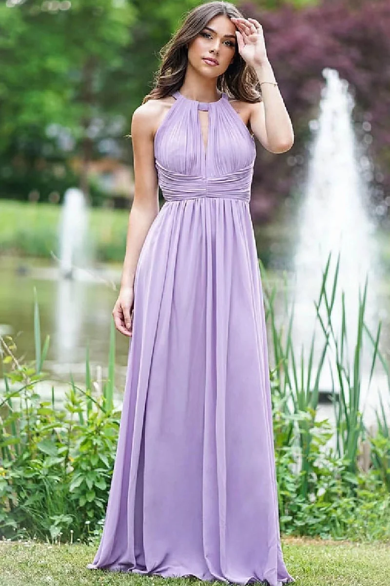 Robe de bal élégante lilas à dos nu et sans manches