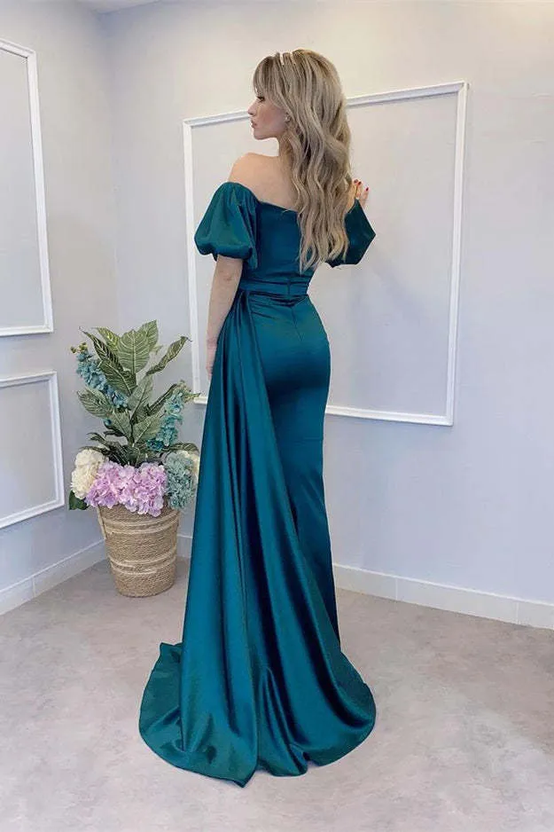 Robe de bal sirène à épaules dénudées et fente, élégante et moulante