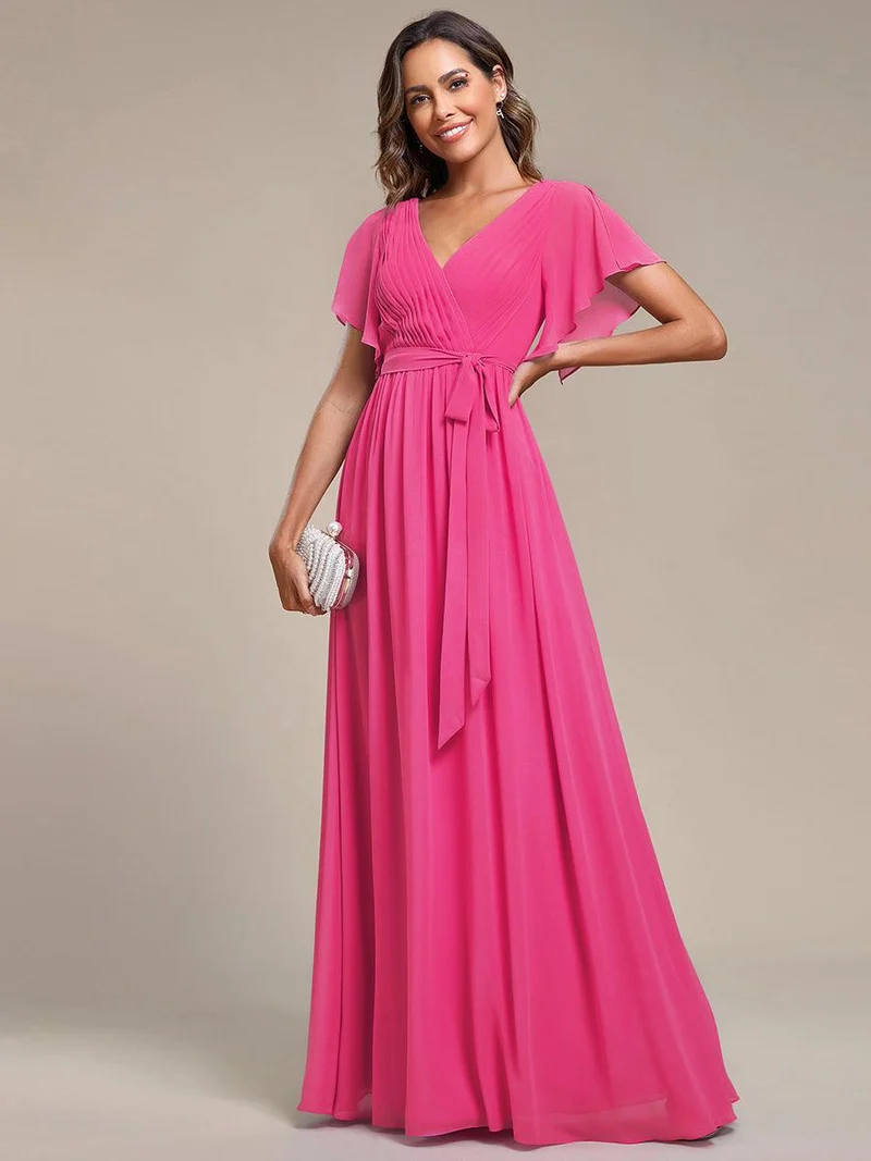 ever LEORA|Robe Demoiselle d'Honneur Mousseline Évasée à Manches Flottantes et Col V