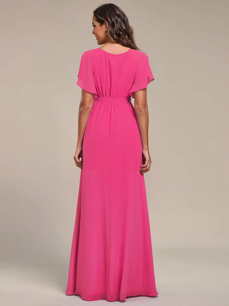 ever LEORA|Robe Demoiselle d'Honneur Mousseline Évasée à Manches Flottantes et Col V