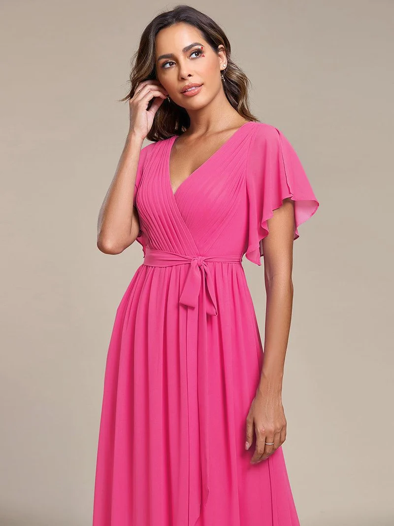 ever LEORA|Robe Demoiselle d'Honneur Mousseline Évasée à Manches Flottantes et Col V