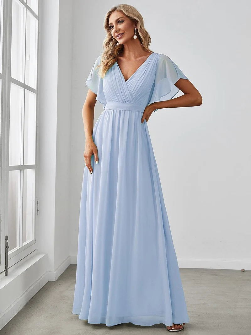 ever LEORA|Robe Demoiselle d'Honneur Mousseline Évasée à Manches Flottantes et Col V