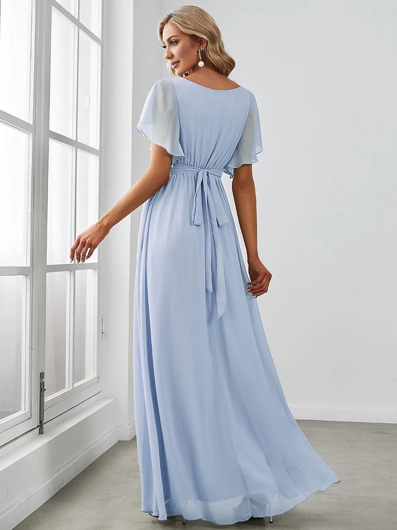 ever LEORA|Robe Demoiselle d'Honneur Mousseline Évasée à Manches Flottantes et Col V