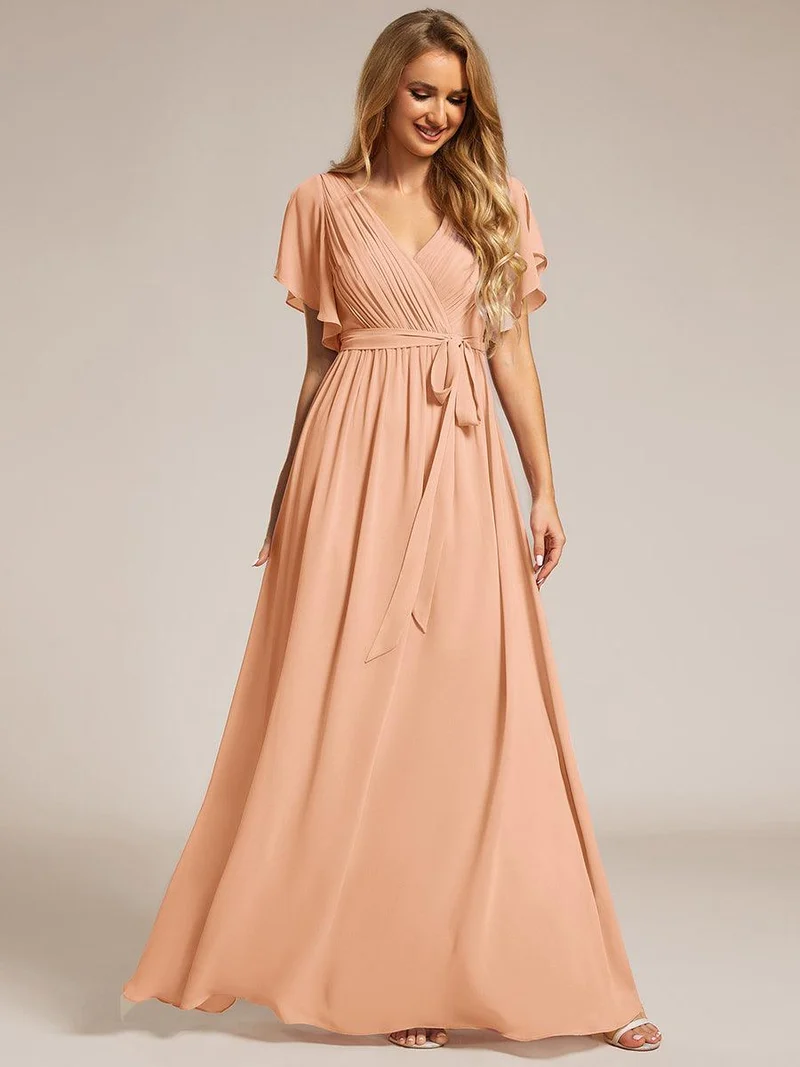 ever LEORA|Robe Demoiselle d'Honneur Mousseline Évasée à Manches Flottantes et Col V