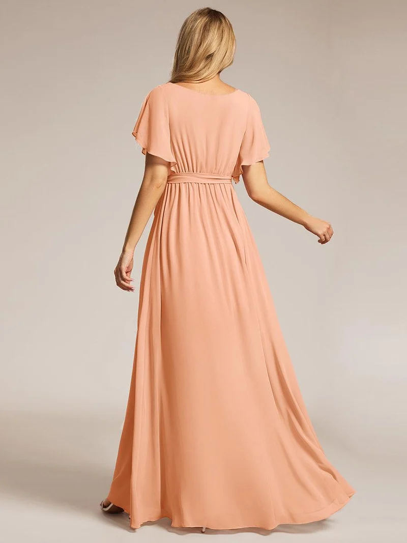 ever LEORA|Robe Demoiselle d'Honneur Mousseline Évasée à Manches Flottantes et Col V