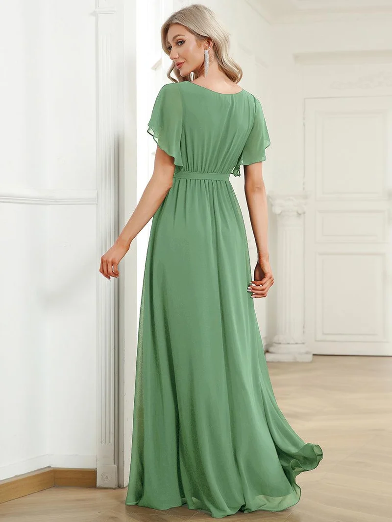 ever LEORA|Robe Demoiselle d'Honneur Mousseline Évasée à Manches Flottantes et Col V