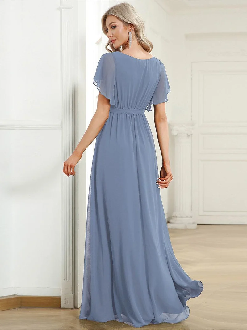 ever LEORA|Robe Demoiselle d'Honneur Mousseline Évasée à Manches Flottantes et Col V