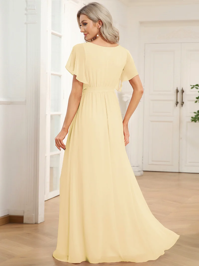 ever LEORA|Robe Demoiselle d'Honneur Mousseline Évasée à Manches Flottantes et Col V