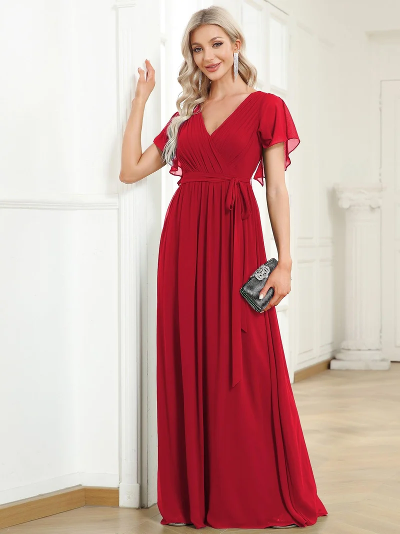 ever LEORA|Robe Demoiselle d'Honneur Mousseline Évasée à Manches Flottantes et Col V