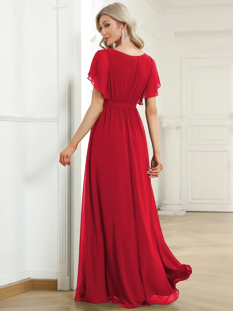 ever LEORA|Robe Demoiselle d'Honneur Mousseline Évasée à Manches Flottantes et Col V