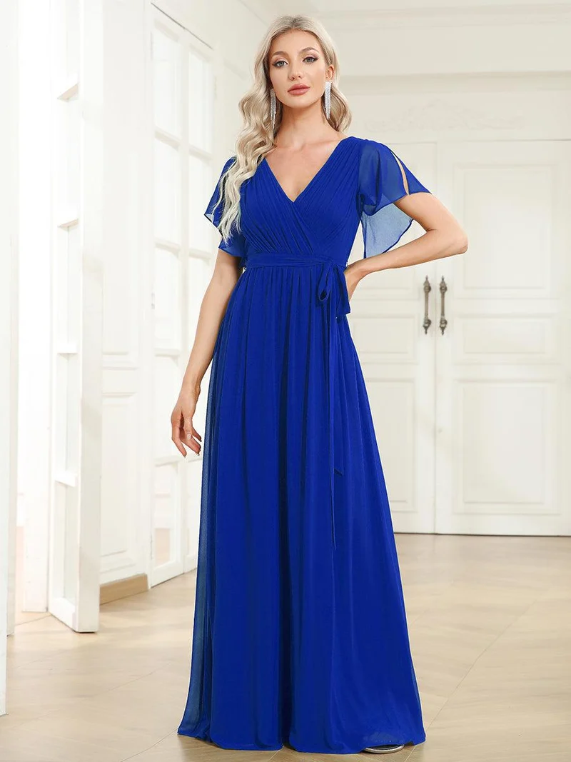 ever LEORA|Robe Demoiselle d'Honneur Mousseline Évasée à Manches Flottantes et Col V