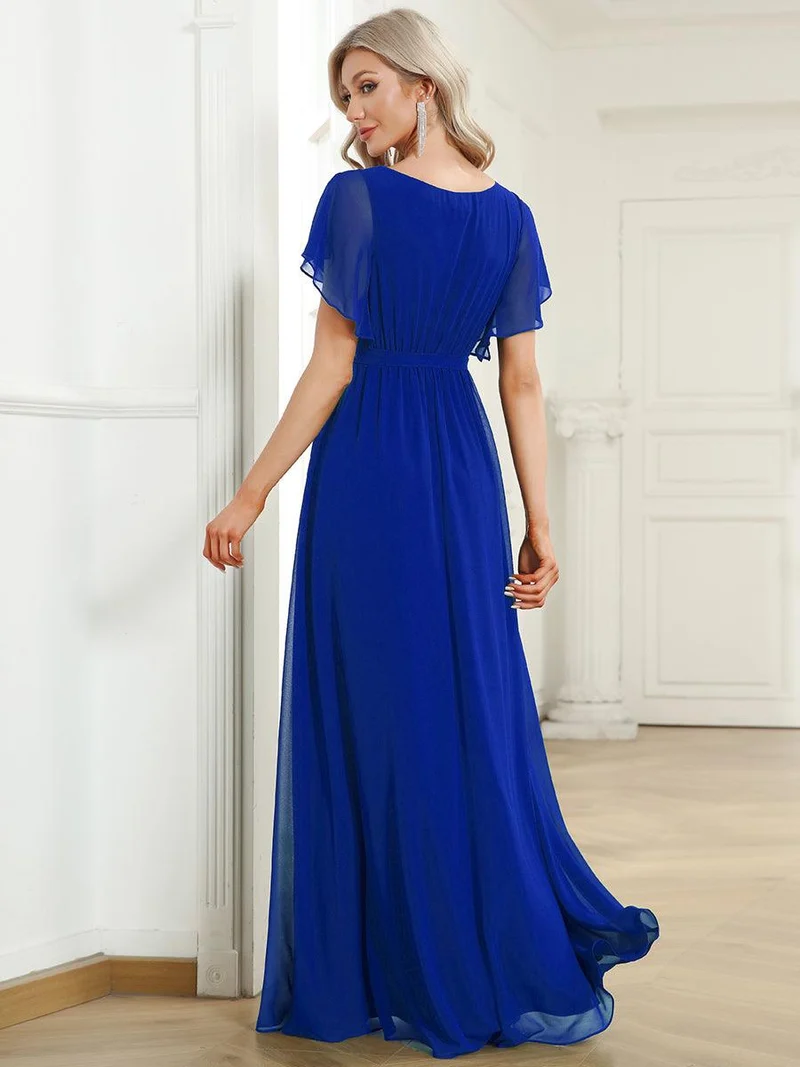 ever LEORA|Robe Demoiselle d'Honneur Mousseline Évasée à Manches Flottantes et Col V