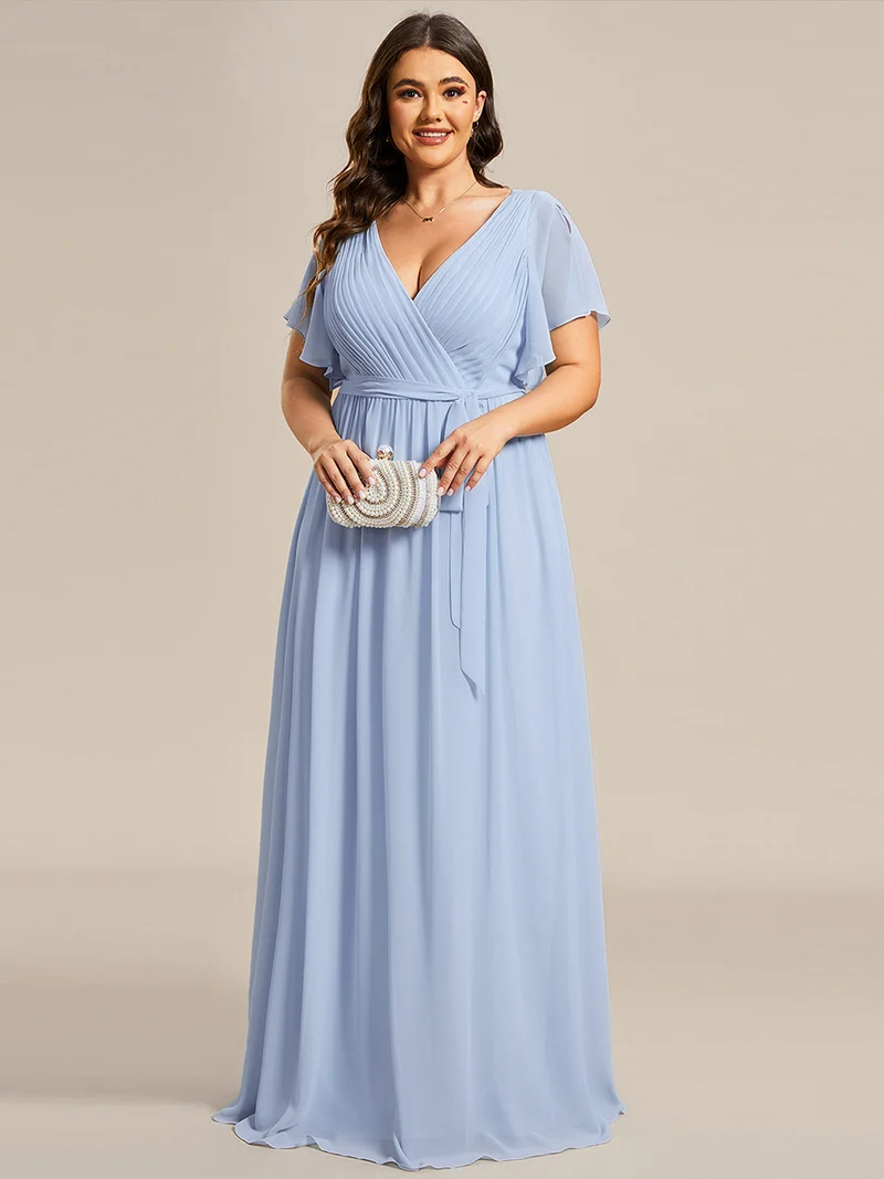 ever LEORA|Robe Demoiselle d'Honneur Mousseline Évasée à Manches Flottantes et Col V