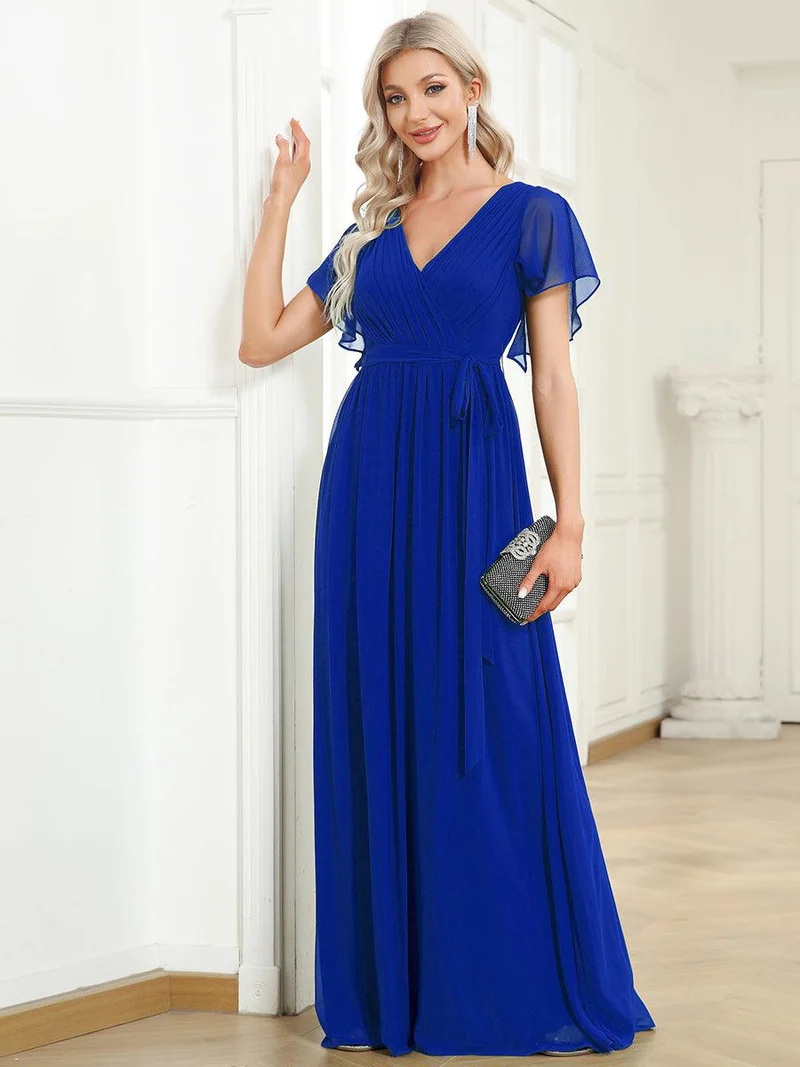 ever LEORA|Robe Demoiselle d'Honneur Mousseline Évasée à Manches Flottantes et Col V