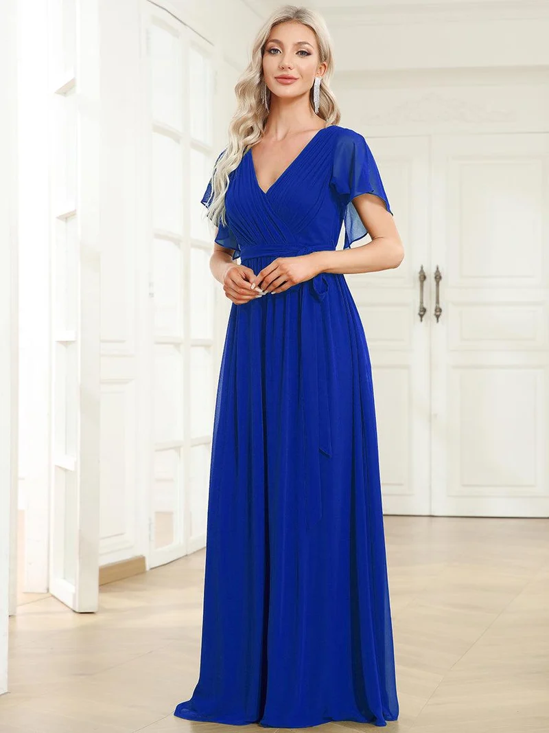 ever LEORA|Robe Demoiselle d'Honneur Mousseline Évasée à Manches Flottantes et Col V