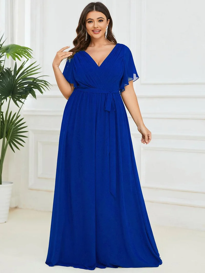 ever LEORA|Robe Demoiselle d'Honneur Mousseline Évasée à Manches Flottantes et Col V