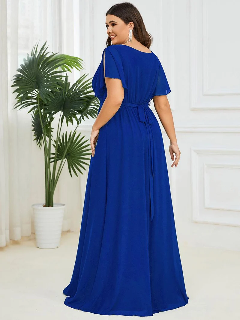 ever LEORA|Robe Demoiselle d'Honneur Mousseline Évasée à Manches Flottantes et Col V