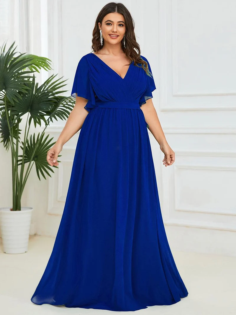 ever LEORA|Robe Demoiselle d'Honneur Mousseline Évasée à Manches Flottantes et Col V