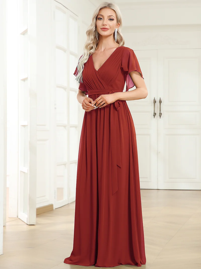 ever LEORA|Robe Demoiselle d'Honneur Mousseline Évasée à Manches Flottantes et Col V
