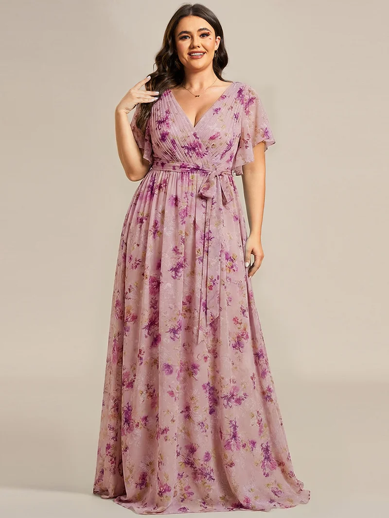 ever LEORA|Robe Demoiselle d'Honneur Mousseline Évasée à Manches Flottantes et Col V
