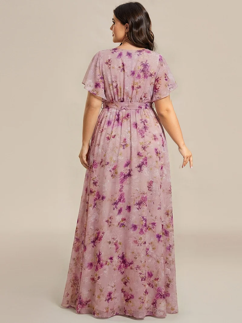 ever LEORA|Robe Demoiselle d'Honneur Mousseline Évasée à Manches Flottantes et Col V