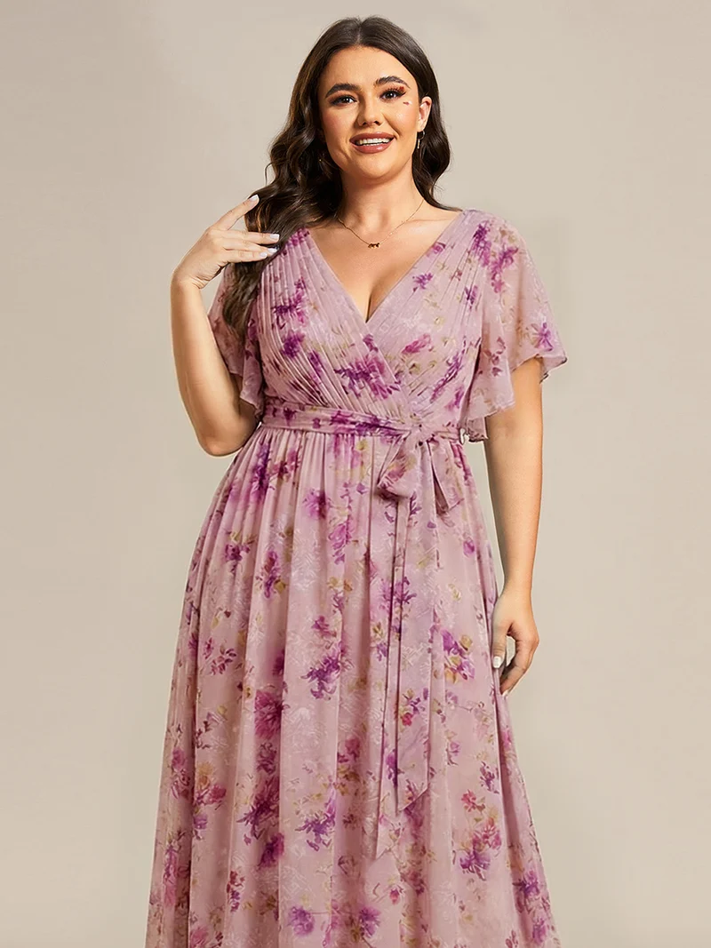 ever LEORA|Robe Demoiselle d'Honneur Mousseline Évasée à Manches Flottantes et Col V