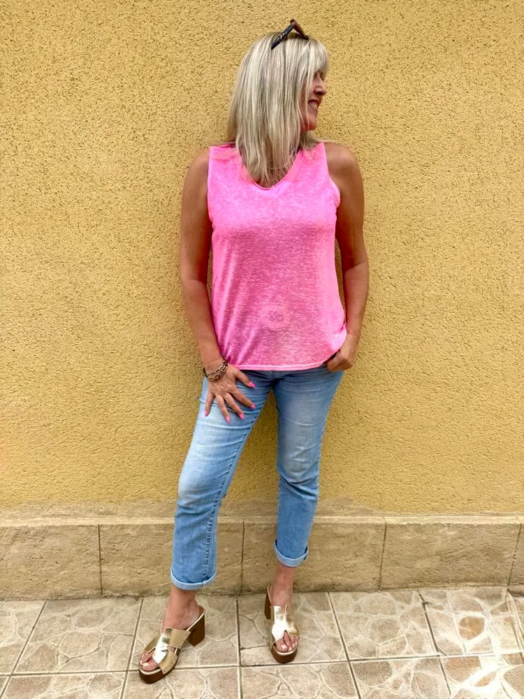 Débardeur en viscose Sofian rose fluo