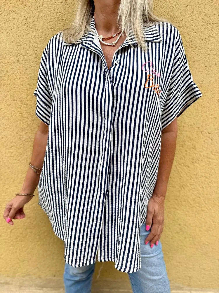 Chemise en gaze de coton Ciao bella bleu marine