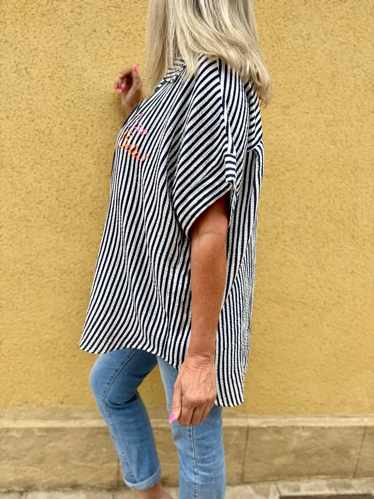 Chemise en gaze de coton Ciao bella bleu marine