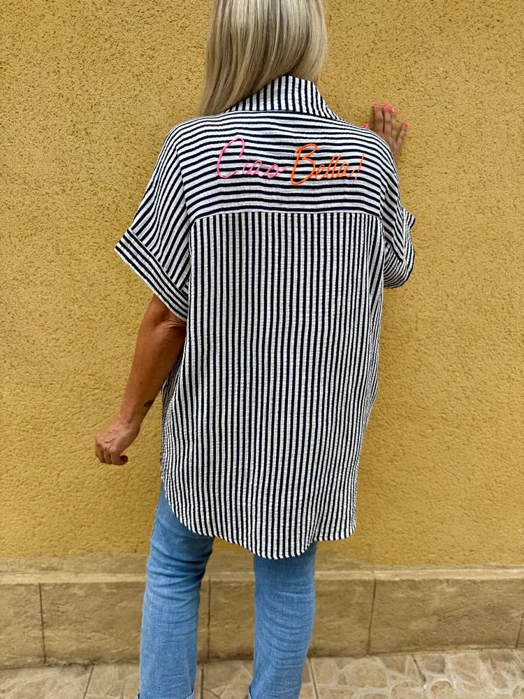 Chemise en gaze de coton Ciao bella bleu marine