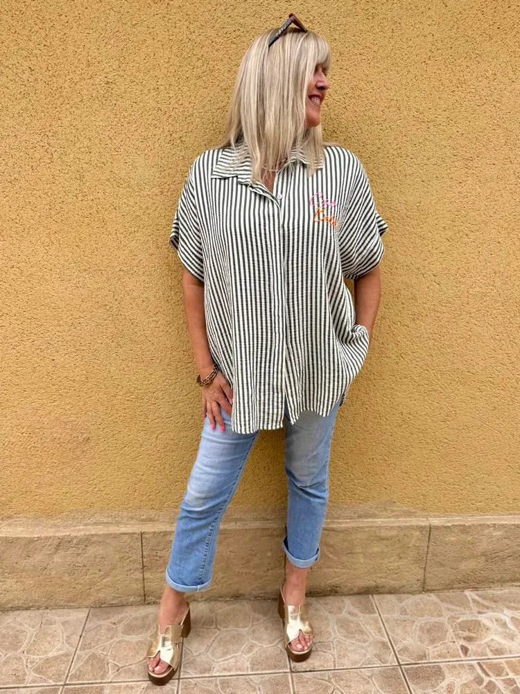 Chemise en gaze de coton Ciao bella kaki
