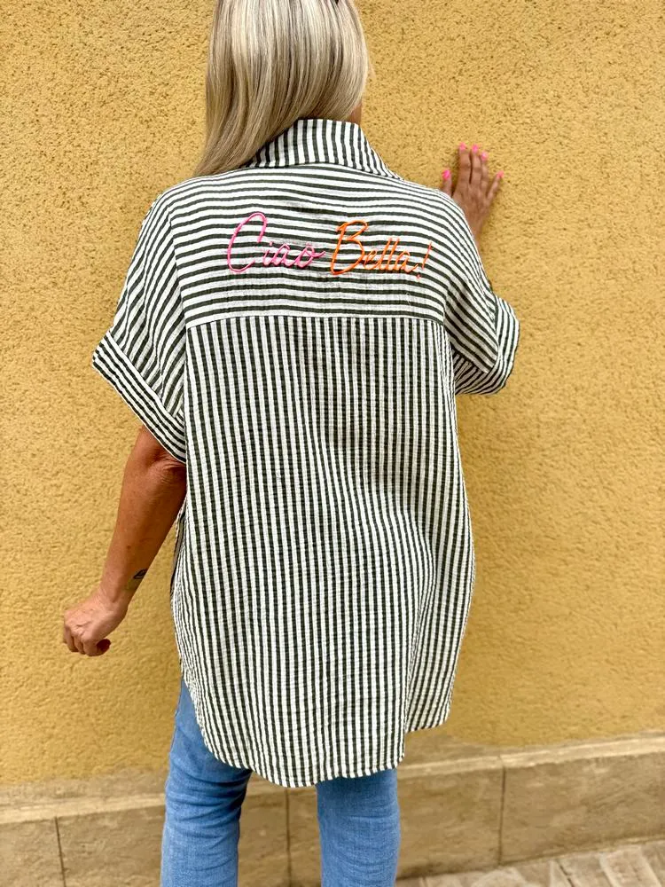 Chemise en gaze de coton Ciao bella kaki