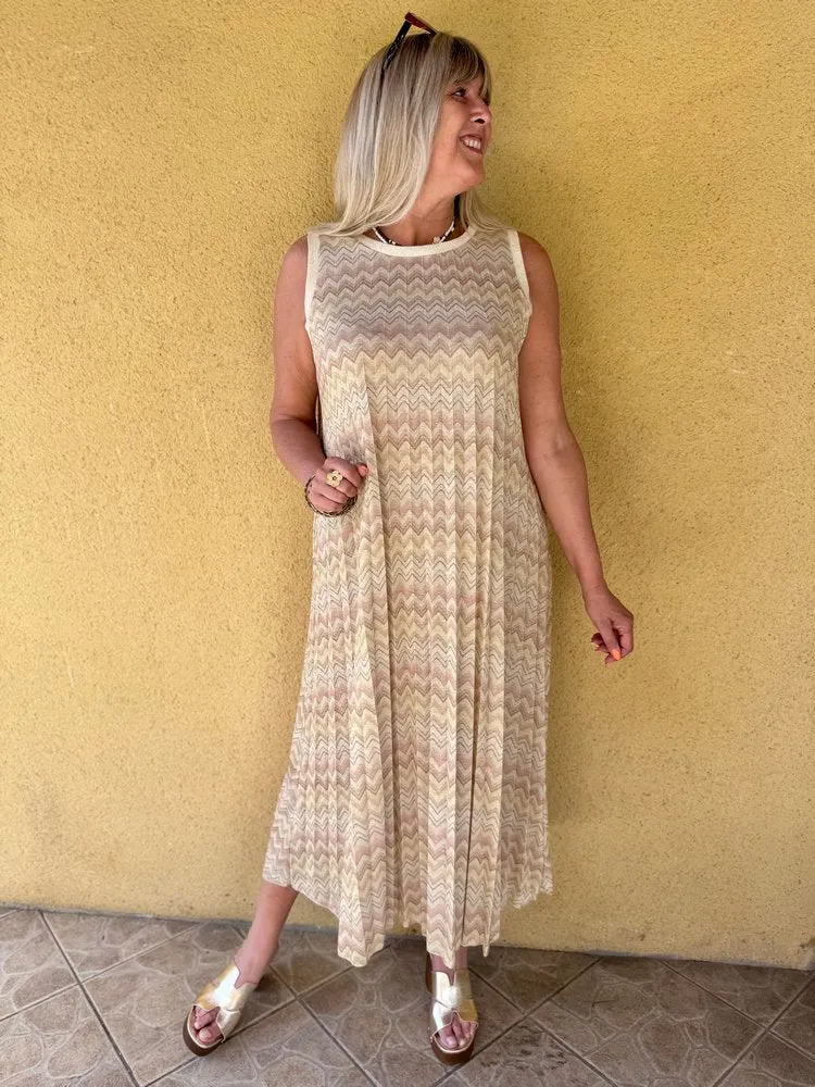 Robe plissée imprimée Luana beige