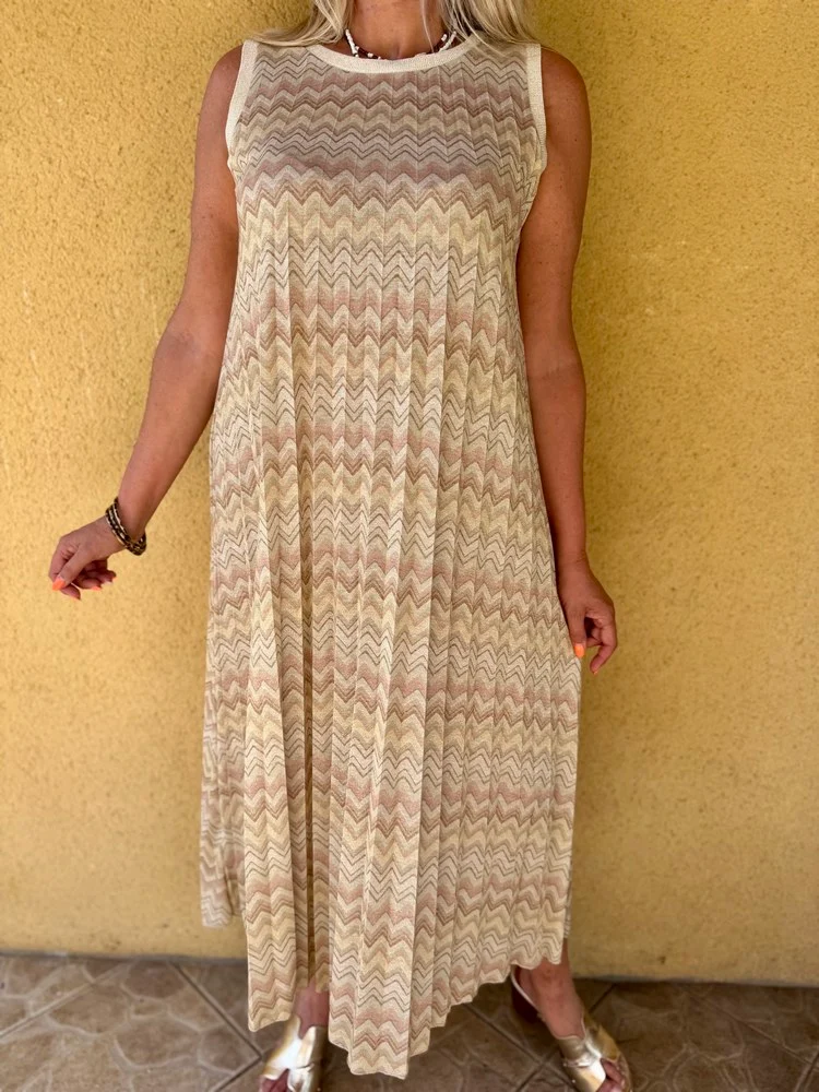 Robe plissée imprimée Luana beige